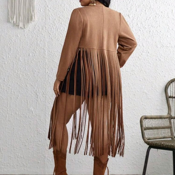 NEW PLUS SZ FRINGE HEM BEADED DETAIL OPEN FRONT COAT VEST - Picture 3 of 6